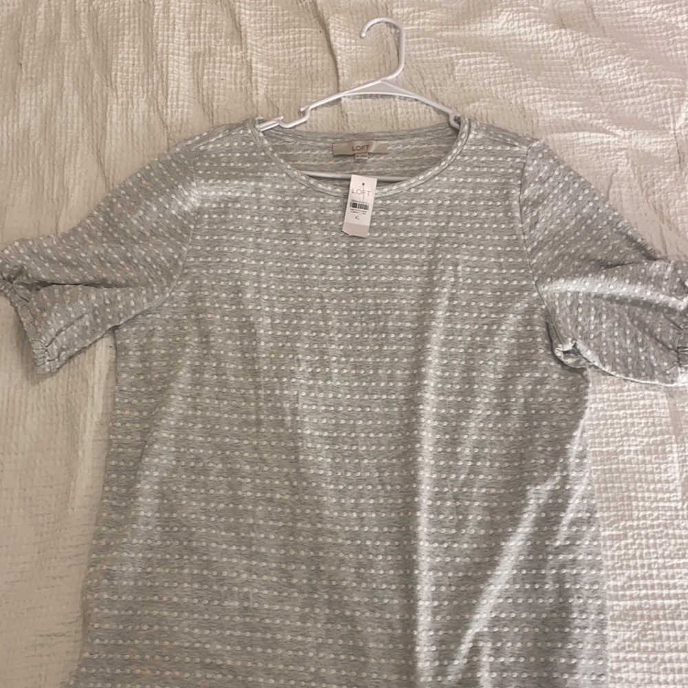 Loft gray and white polka dot top
